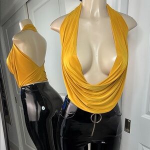 Elegant Yellow Draped Halter Top